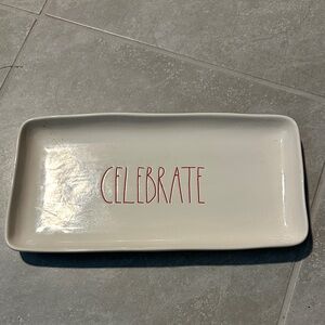 Rae Dunn White Tray with Red Text